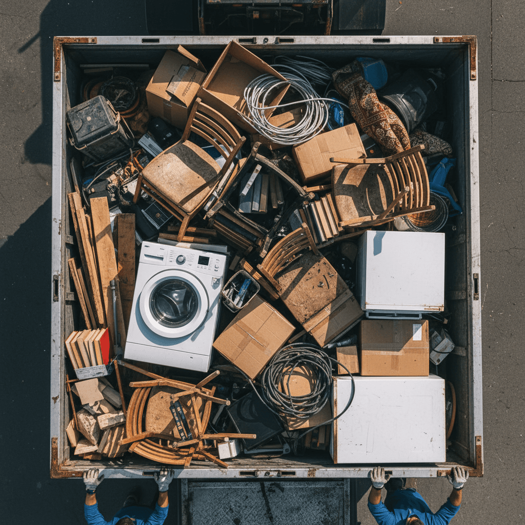 Organized junk removal truck with recycling and donation items