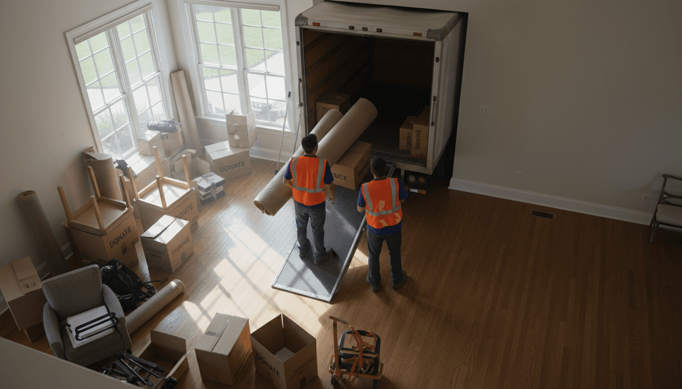 HRC Junk Removal crew efficiently loading junk into truck during a residential cleanout service